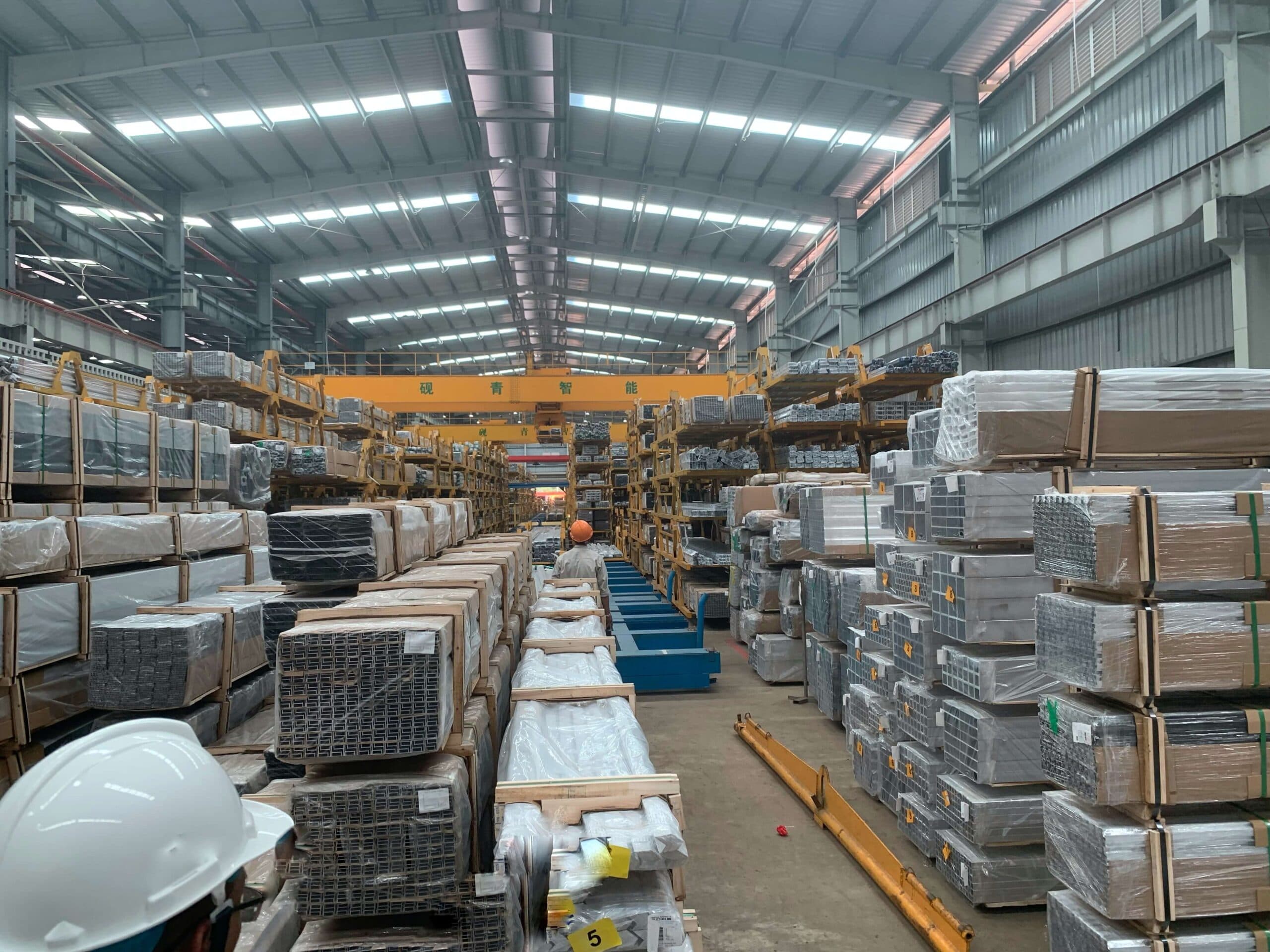 Finished aluminium extrusion profiles packaged for export in Vietnam